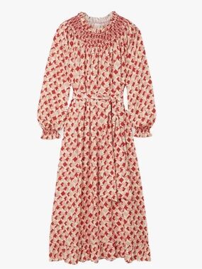 Loretta Caponi LORETTA belted smocked printed poplin dress
